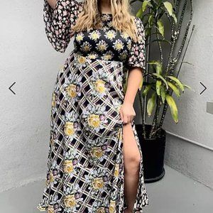 ASOS DESIGN Curve angel sleeve mix and match print midi tea dress